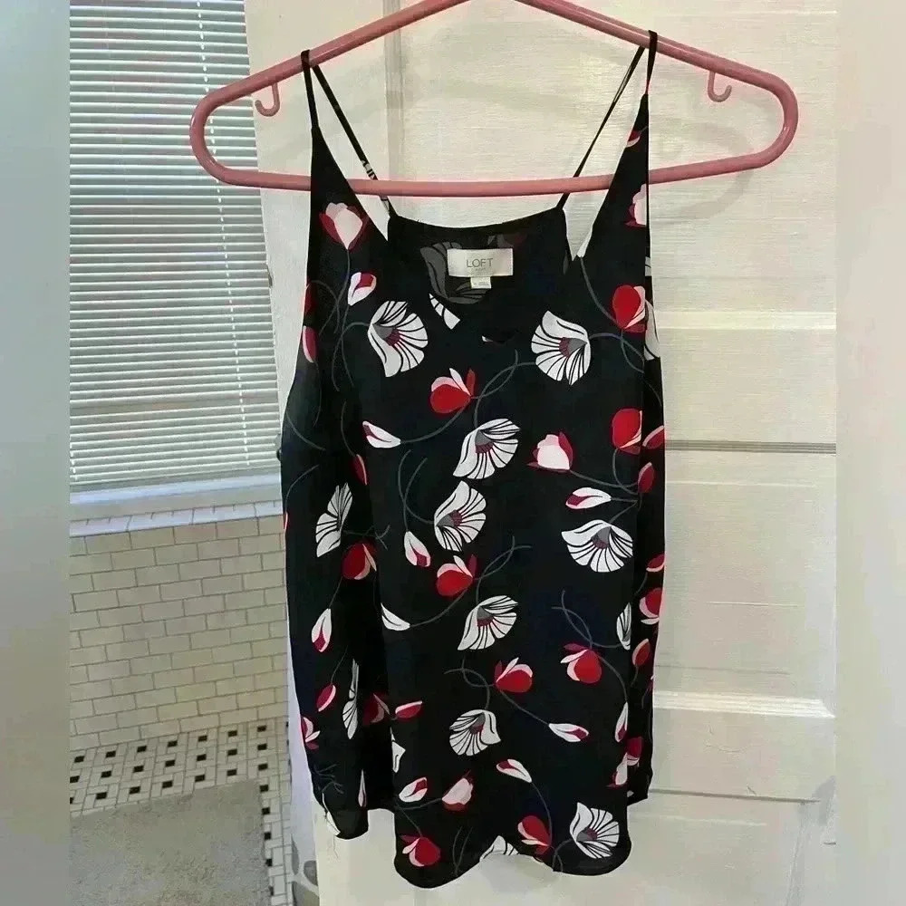 Loft black flowy double lined spaghetti strap lightweight tank top size M